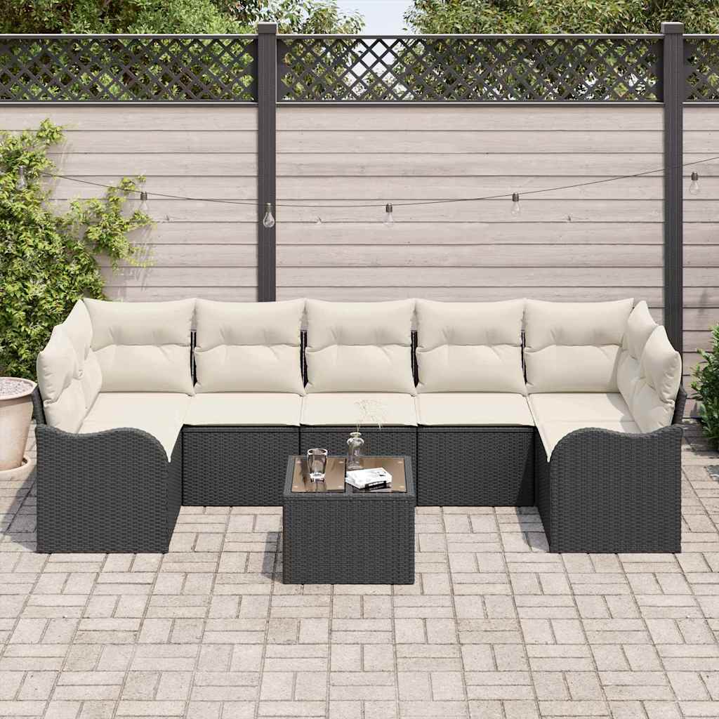 vidaXL 8-delige tuinsofa set met zwarte kussens van poly rattan