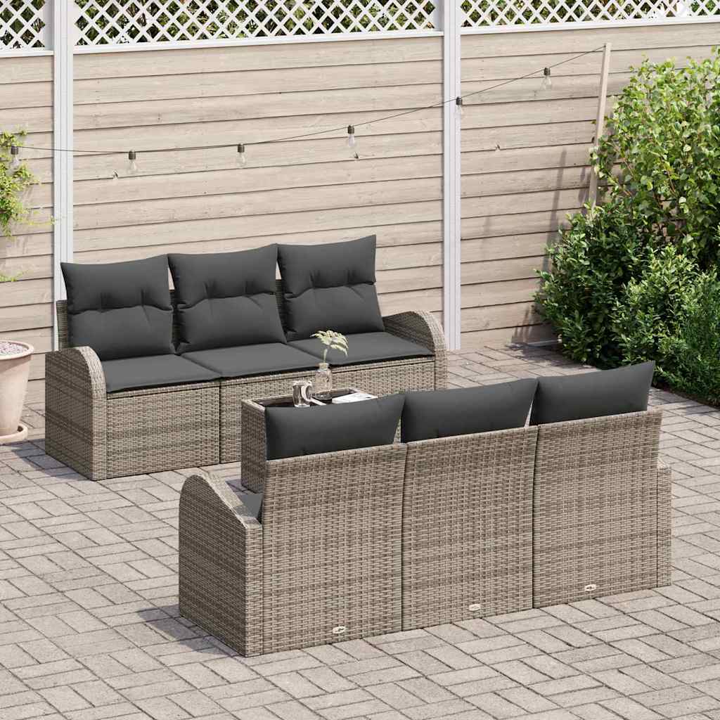 vidaXL 7-delige tuinsofa set met kussens in grijs poly rattan