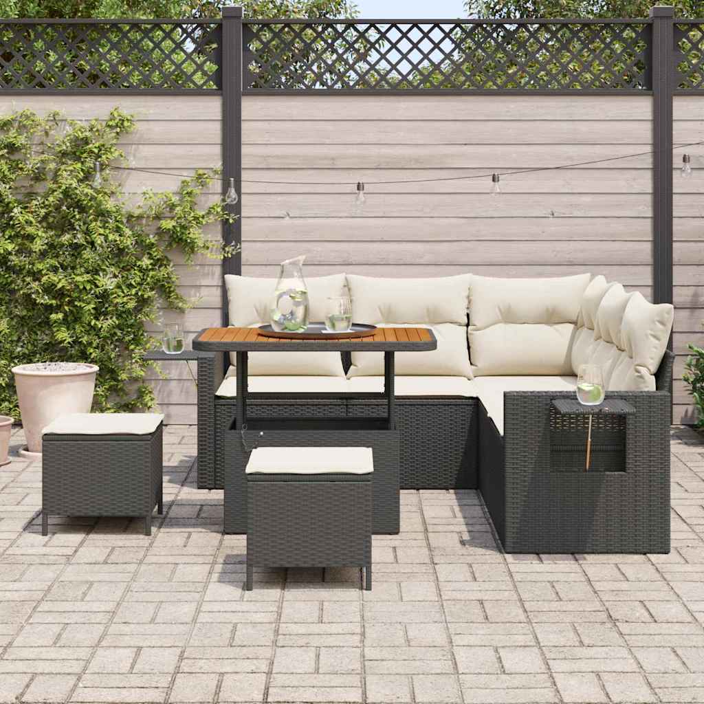 vidaXL 8-delige tuinset met kussens zwart poly rattan acacia