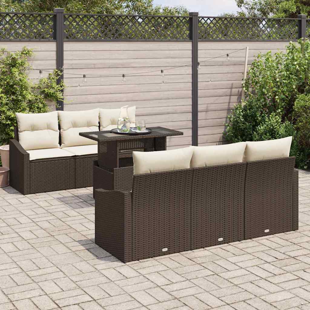 vidaXL 7-delige tuinset met kussens in bruin poly rattan