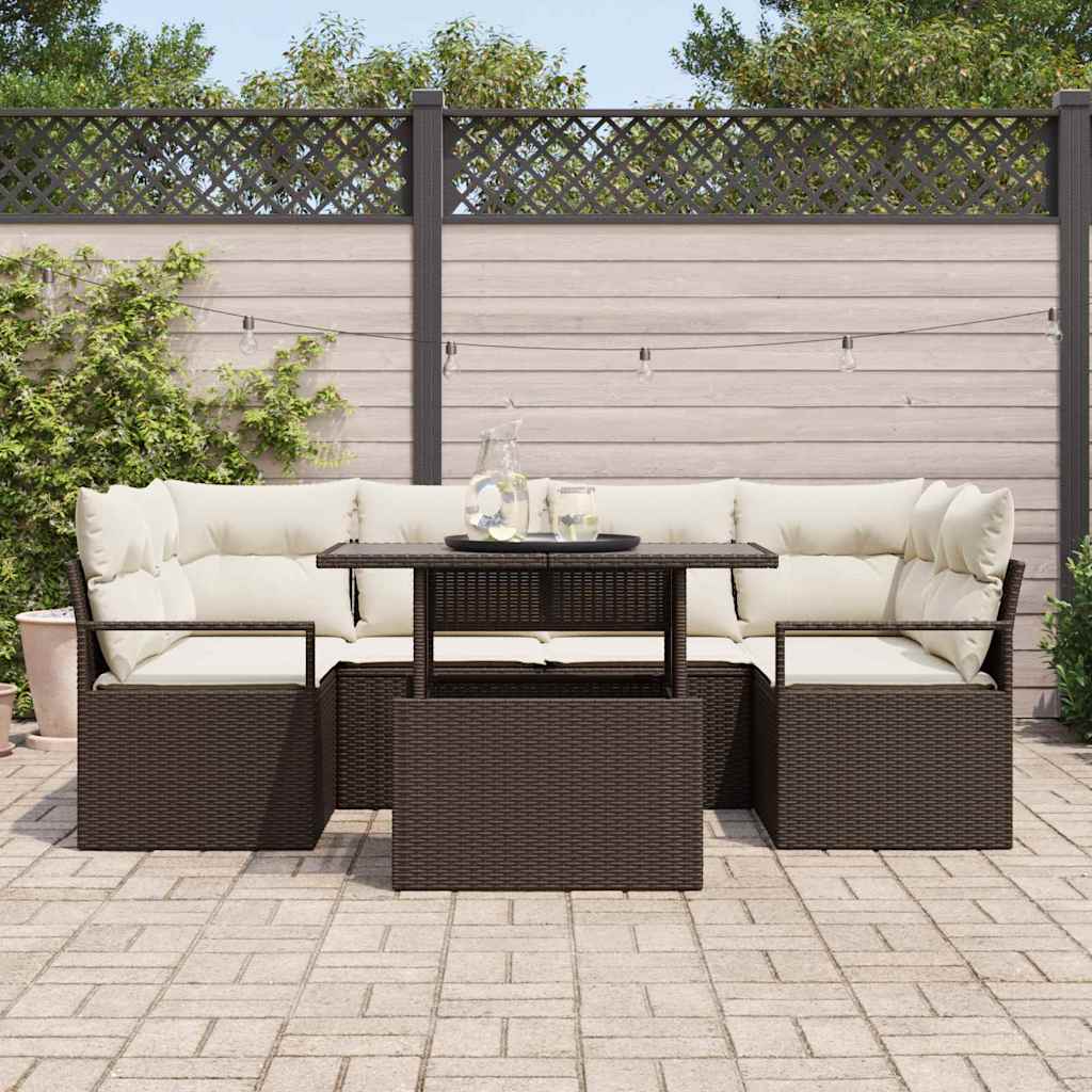 vidaXL 7-delige tuinbankset met kussens in bruin van poly rattan