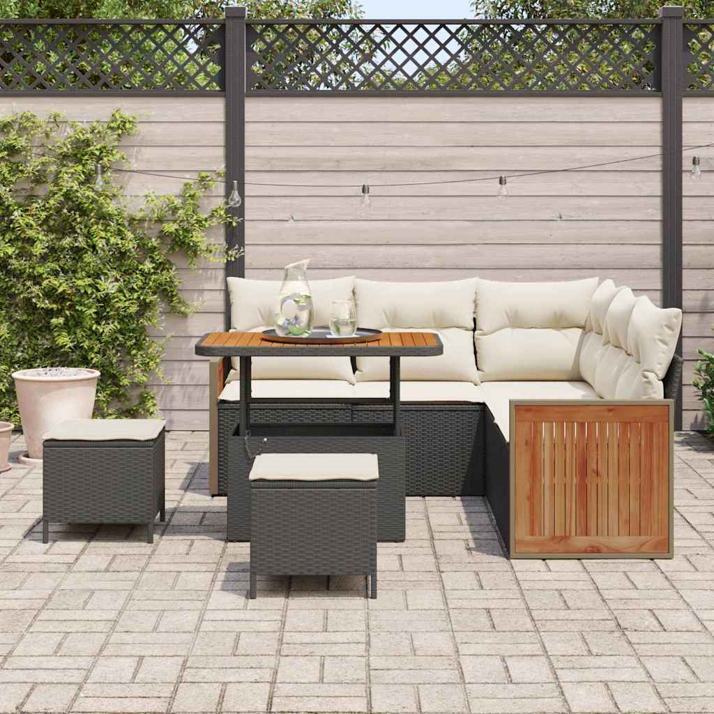 vidaXL 8-delige Tuinbankenset met kussens poly rattan acacia zwart