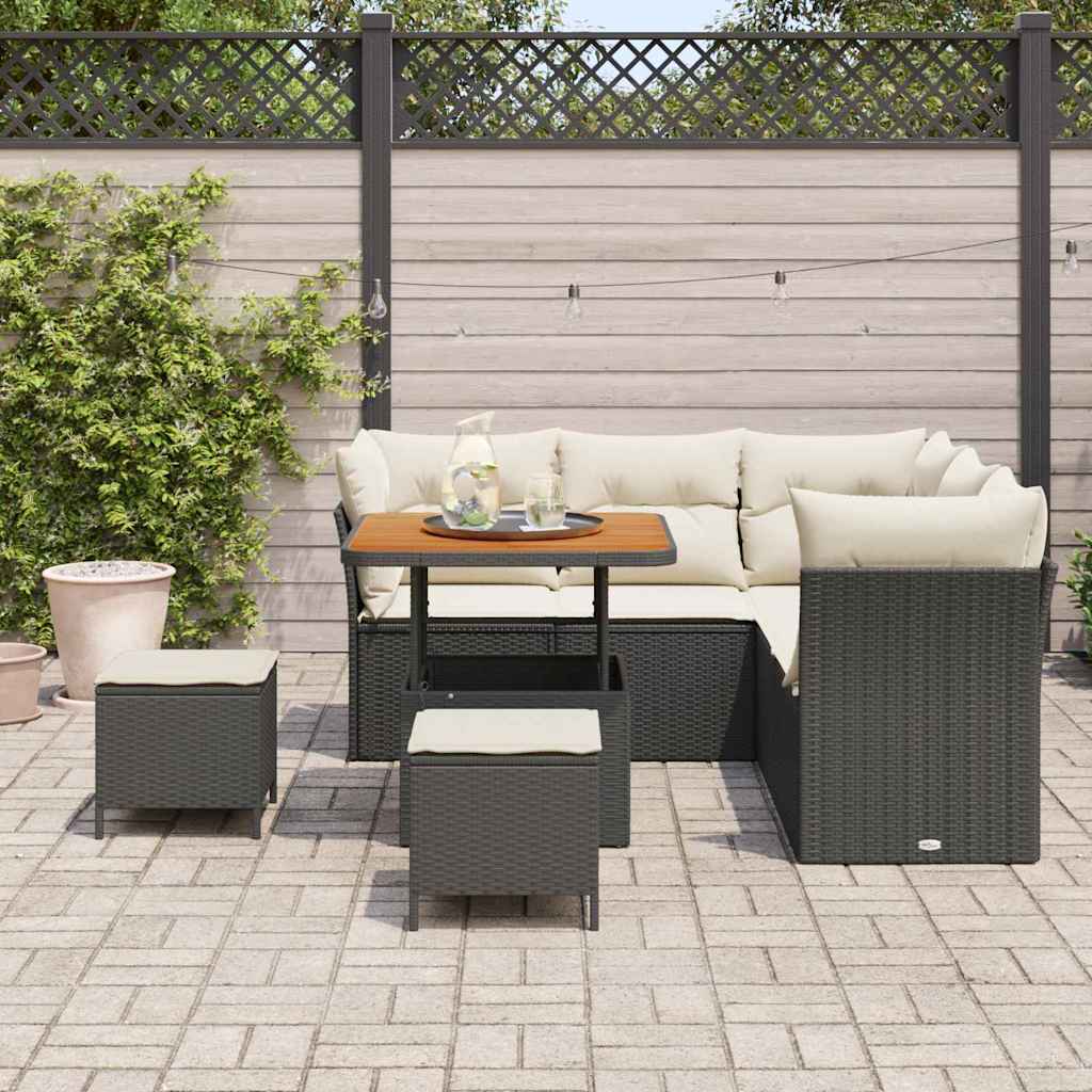 vidaXL 8-delige tuinset met kussens zwart poly rattan acacia