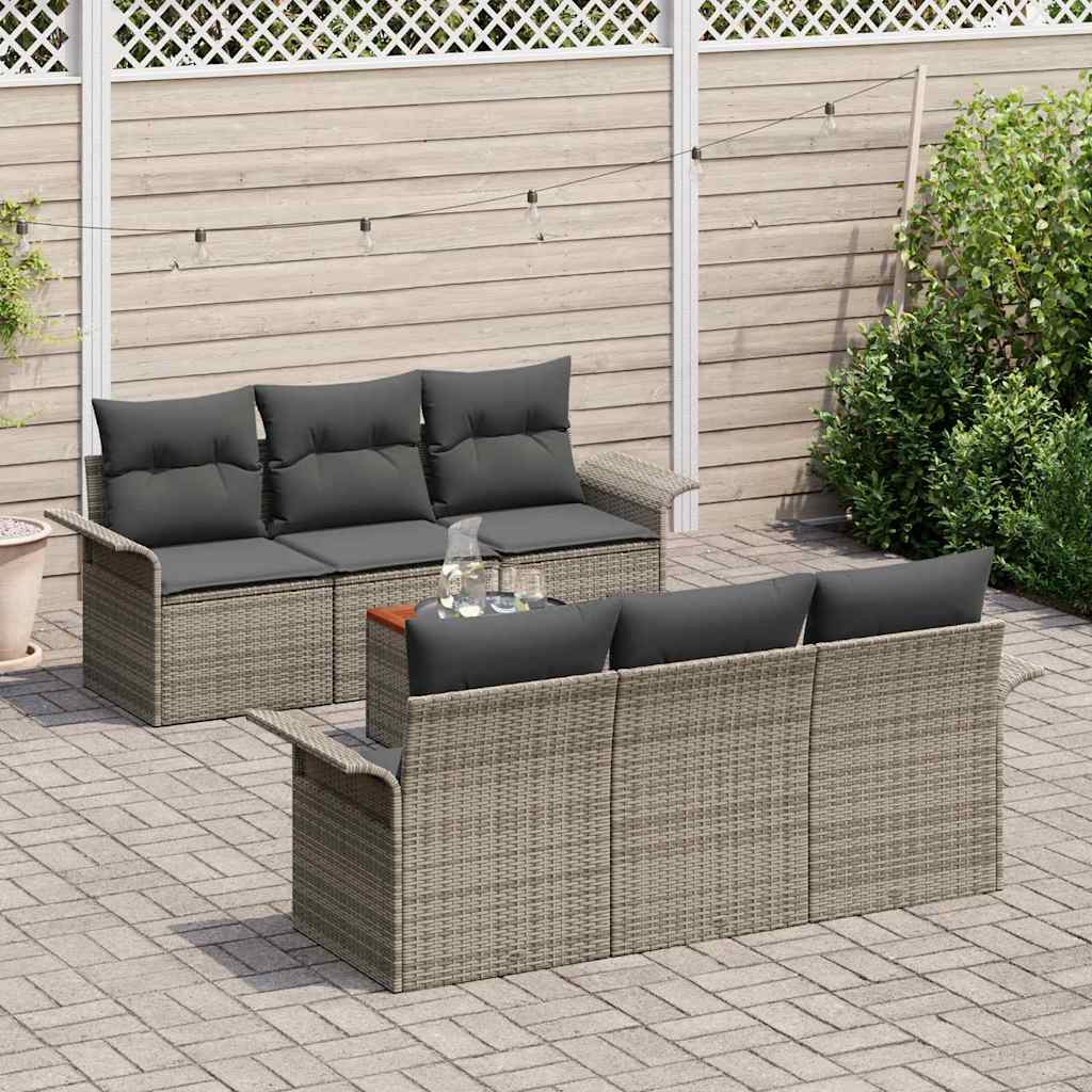 vidaXL 7-delige tuinset met kussens in het grijs van poly rattan en acacia