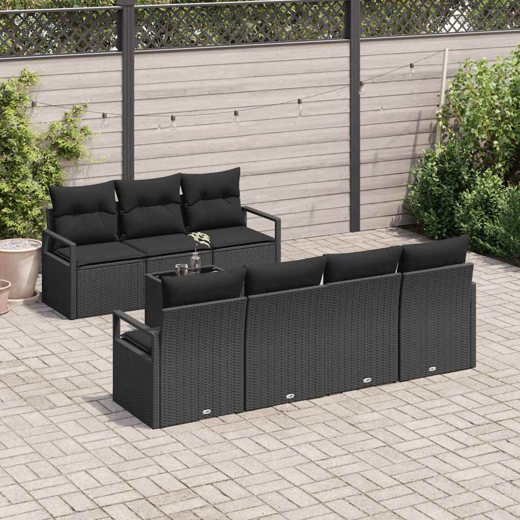 vidaXL 8-delige Tuinbankenset met kussens poly rattan zwart