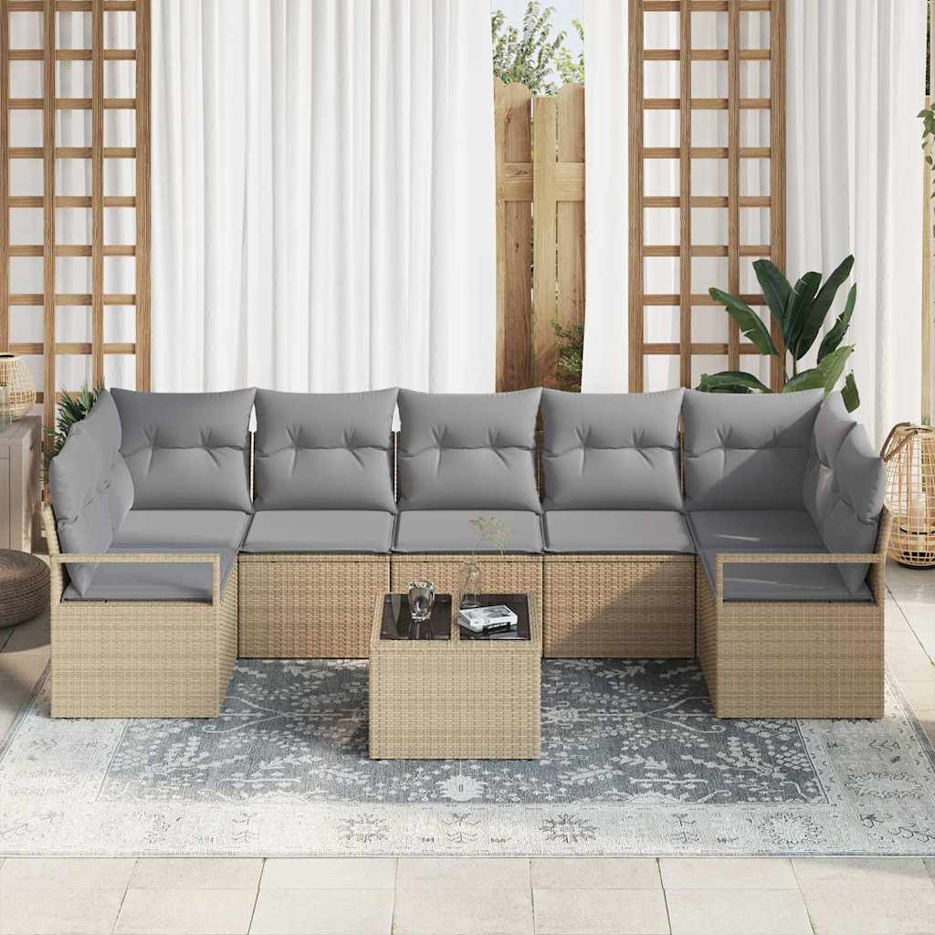 vidaXL 8-delige tuinsofa set met kussens in beige poly rattan