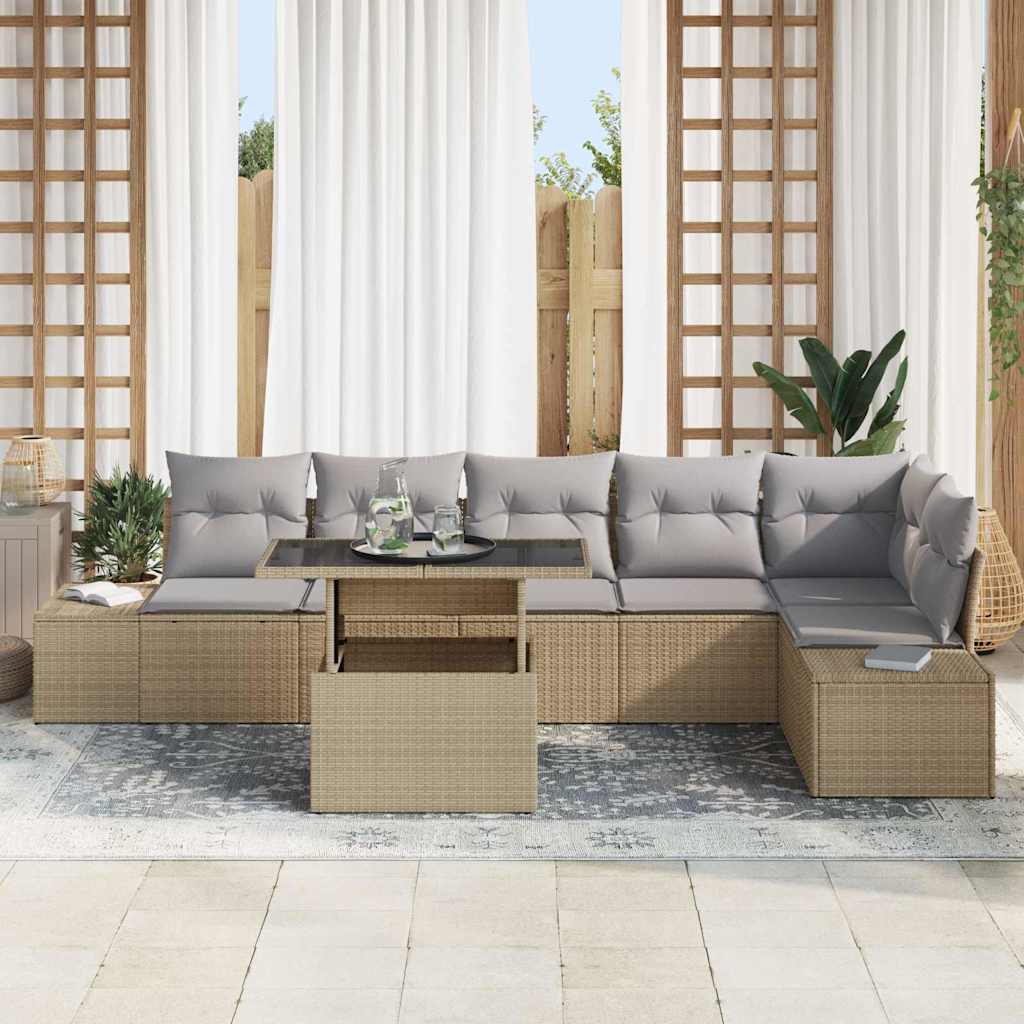 vidaXL 7-delige tuinsofa set met kussens in beige poly rattan