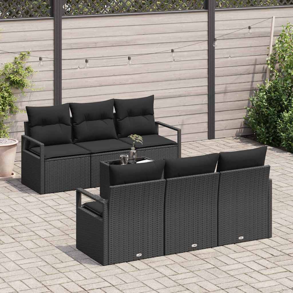vidaXL 7-delige tuinsofa set met kussens in zwart poly rattan