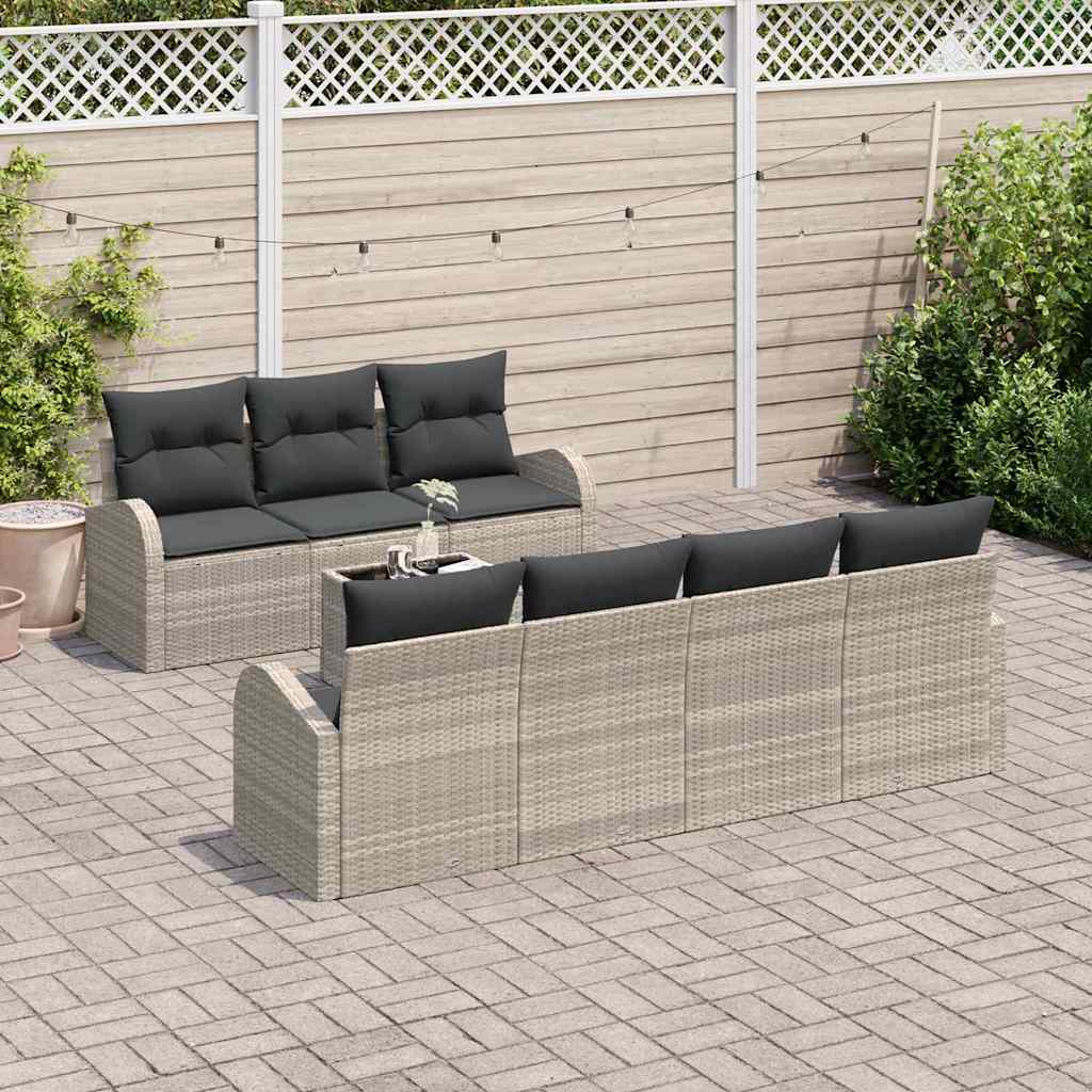 vidaXL 8-delige Tuinbankenset met kussens poly rattan lichtgrijs