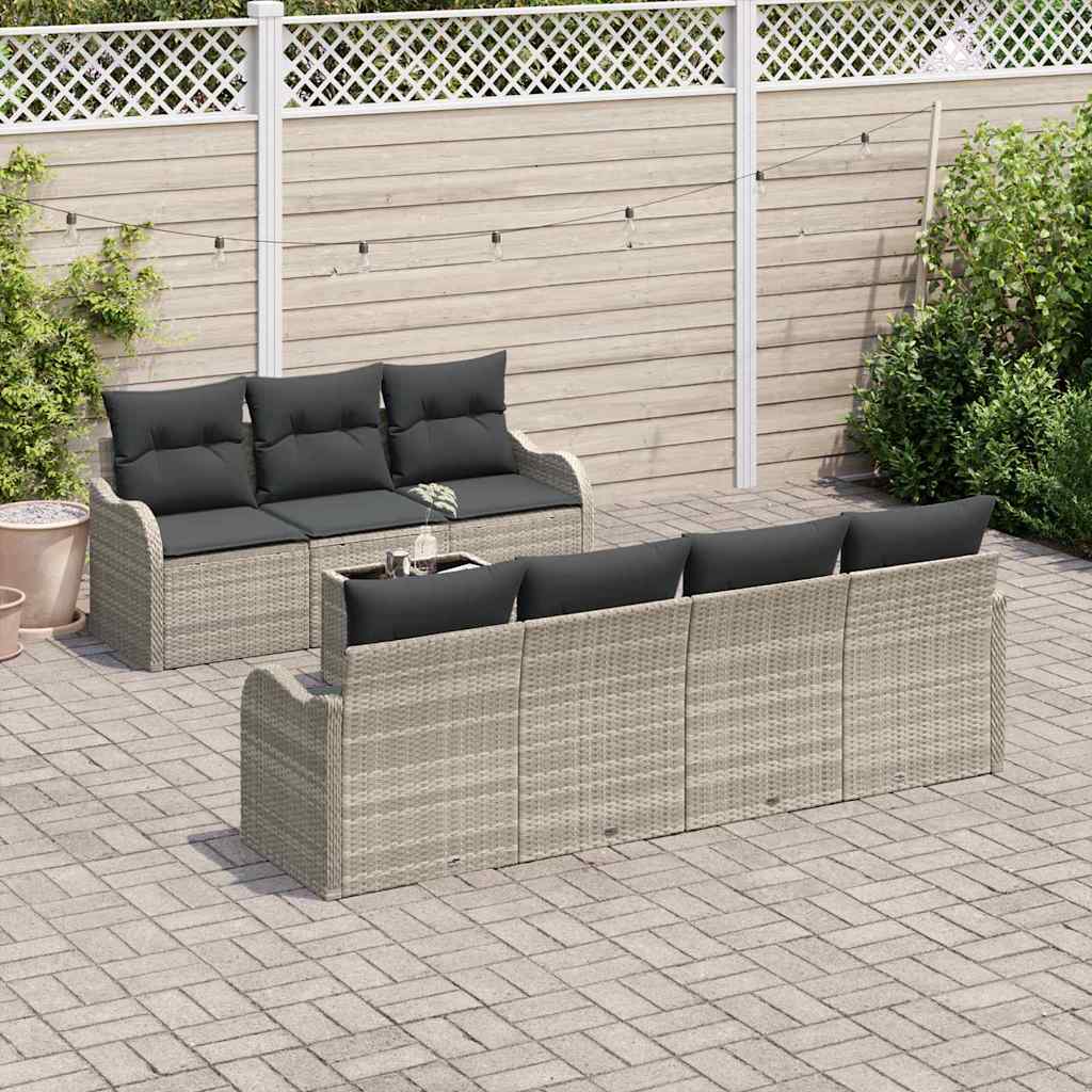 vidaXL 8-delige tuinset met kussens lichtgrijs poly rattan