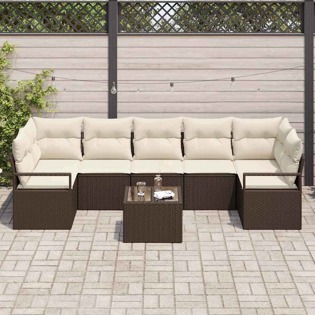 vidaXL 8-delige tuinset met kussens in bruin poly rattan