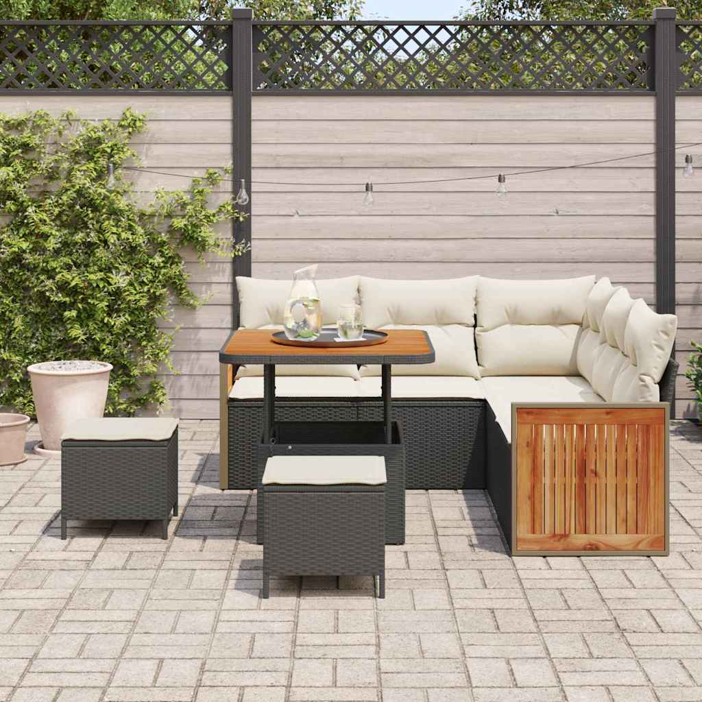 vidaXL 8-delige Tuinbankenset met kussens poly rattan acacia zwart