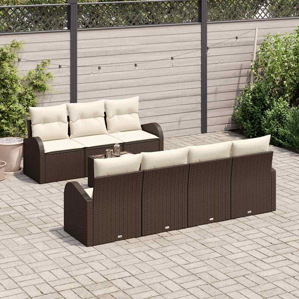 vidaXL 8-delige tuinsofa set met kussens bruin poly riet