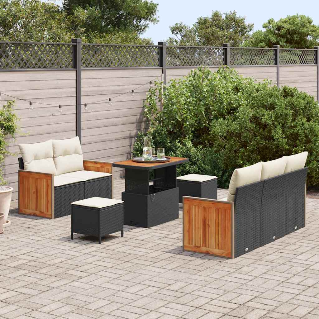 vidaXL 8-delige Tuinbankenset met kussens poly rattan acacia zwart