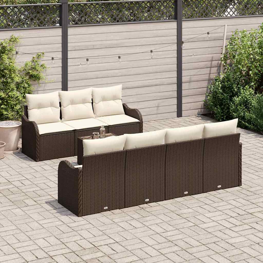 vidaXL 8-delige tuinbankset met kussens bruin poly rattan