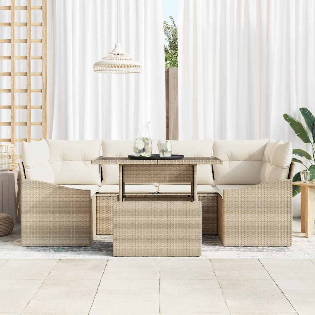 vidaXL 7-delige tuinsofa set met kussens in beige poly rattan