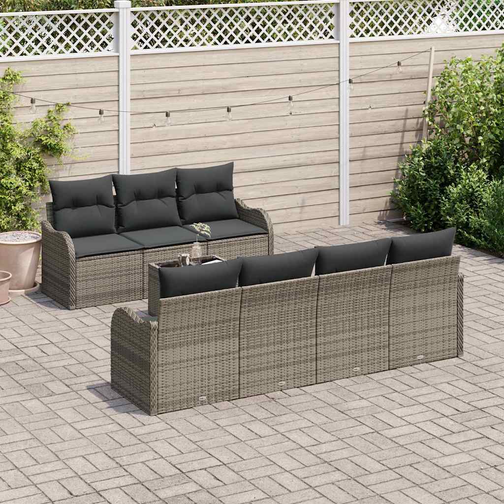 vidaXL 8-delige tuinset met kussens in grijs poly rattan