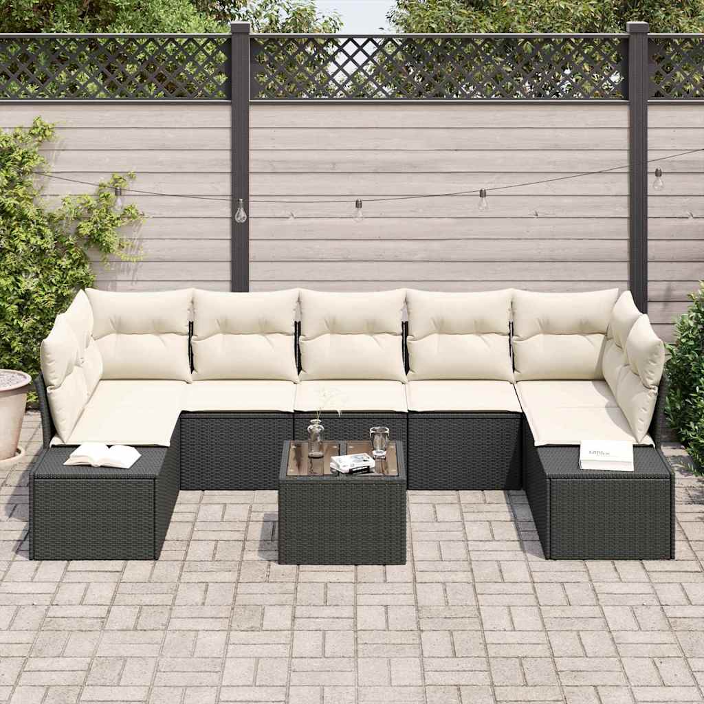 vidaXL 8-delige tuinsofa-set met kussens in zwart poly rattan