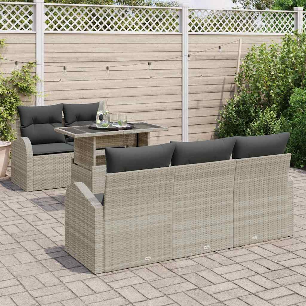 vidaXL 6-delige tuinset met kussens lichtgrijs poly rattan