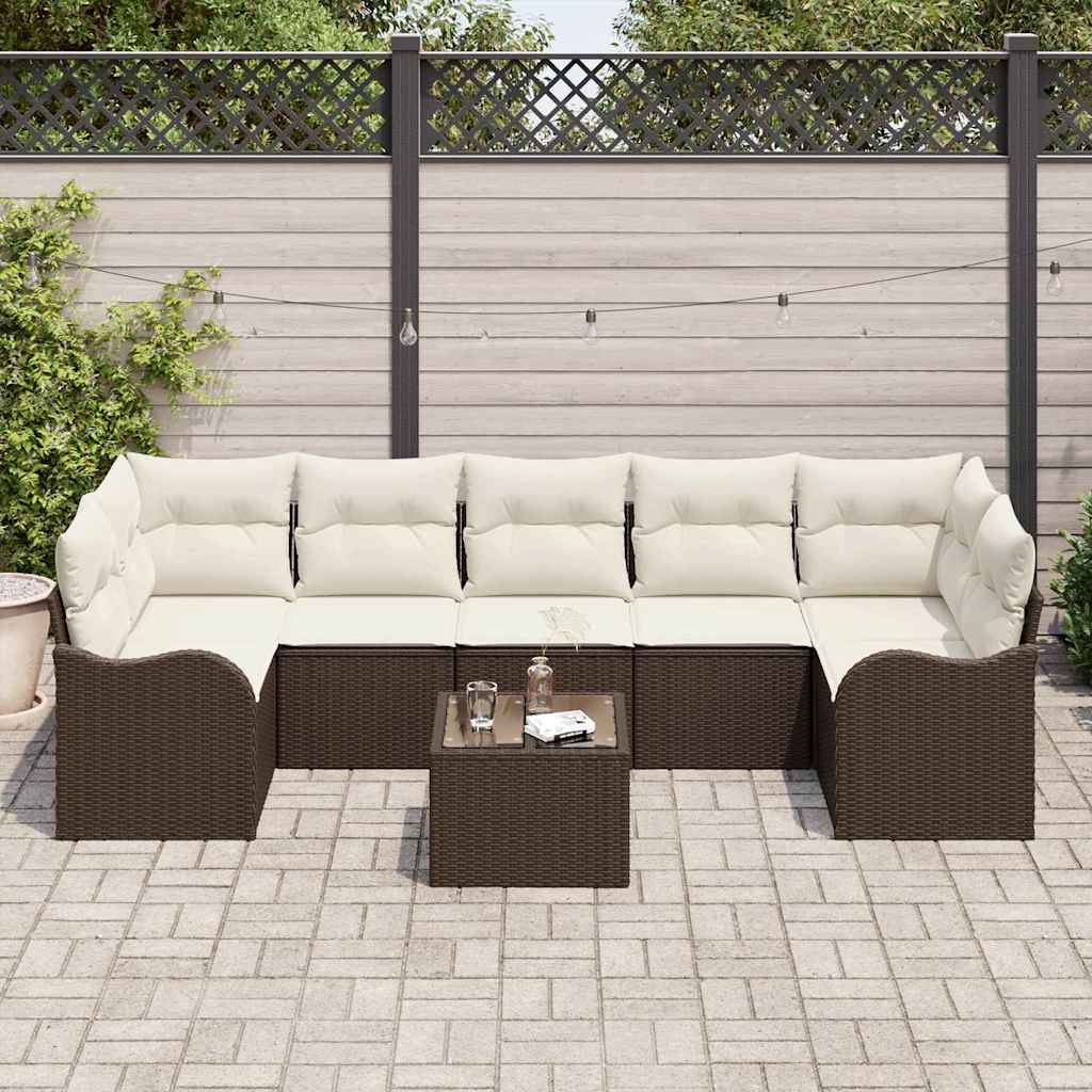 vidaXL 8-delige tuinbankset met kussens in bruin poly rattan