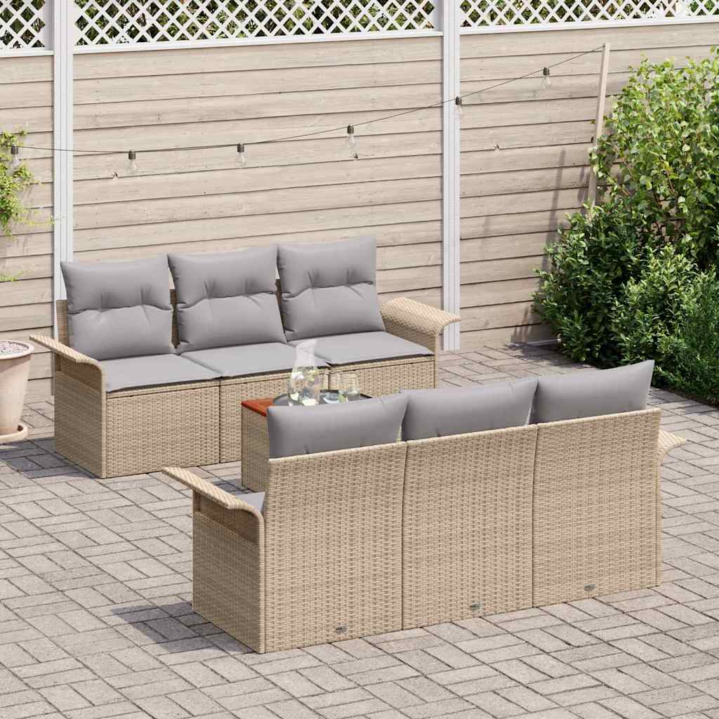 vidaXL 7-delige tuinset met kussens in beige, van poly rattan en acacia