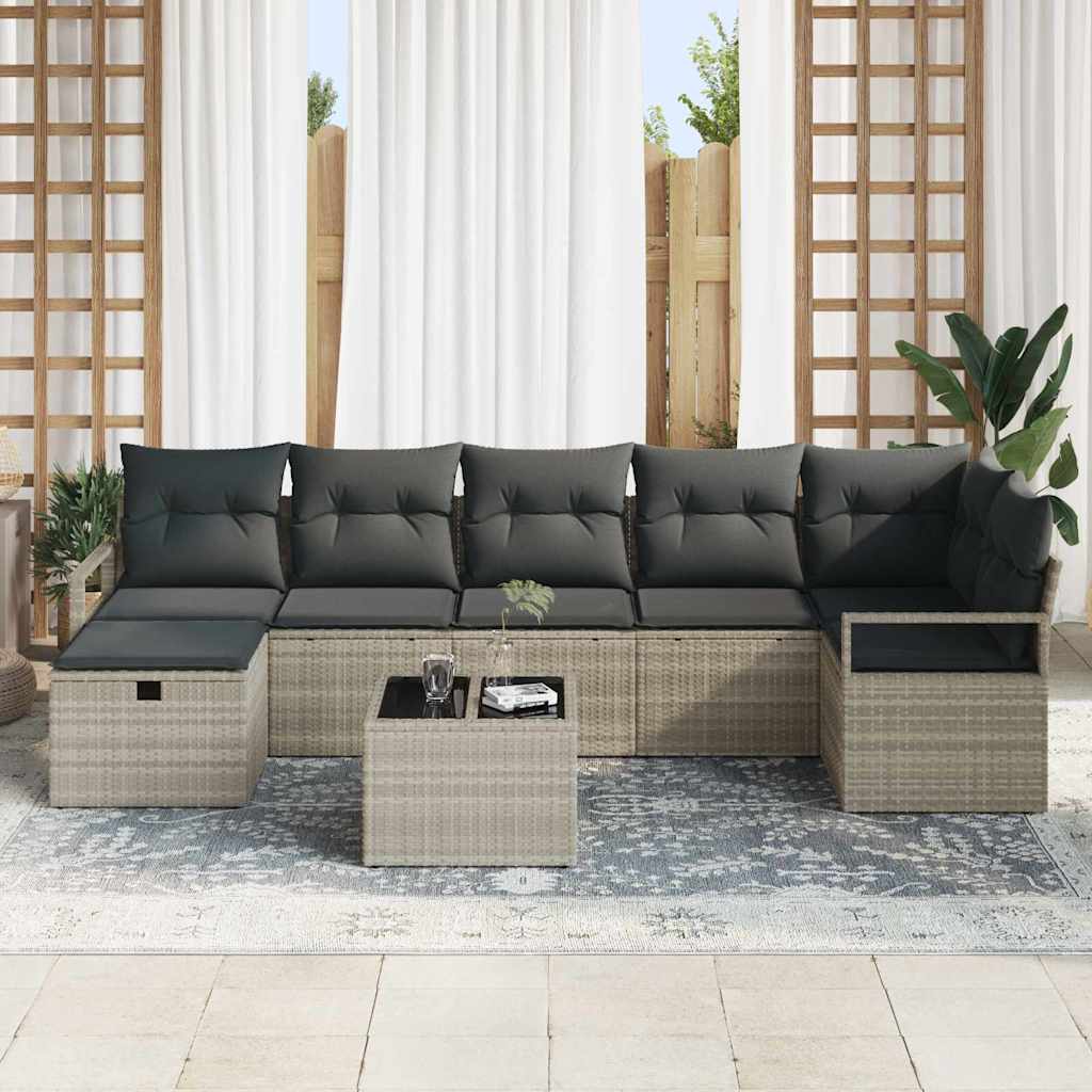 vidaXL 8-delige tuinbankset met kussens lichtgrijs poly rattan