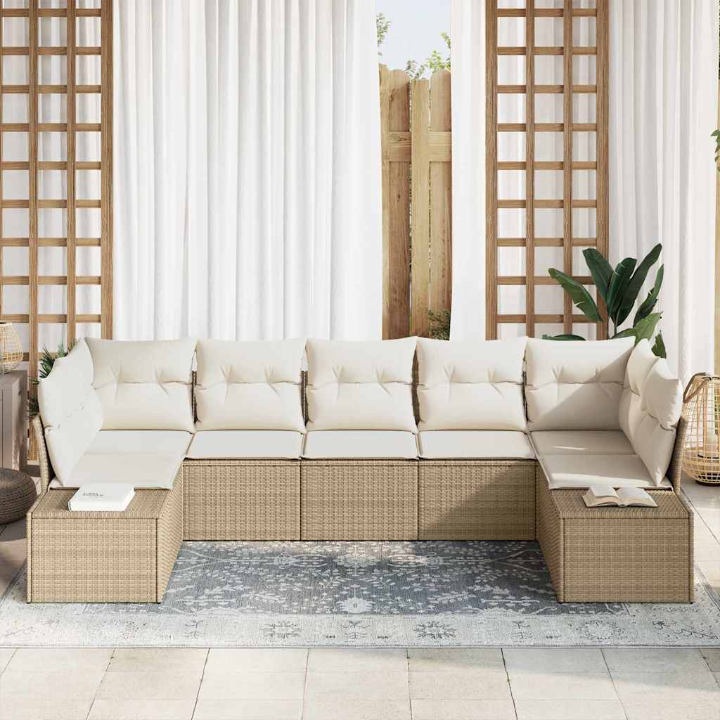 vidaXL 7-delige tuinsofa set met kussens in beige poly rattan