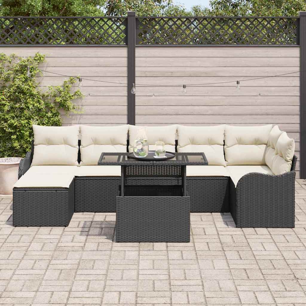 vidaXL 8-delige Tuinbankenset met kussens poly rattan zwart