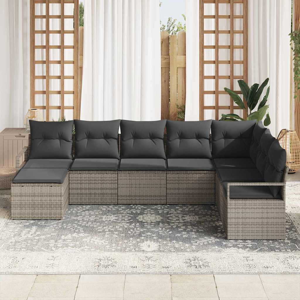 vidaXL 8-delige tuinsofa set met kussens in grijs poly rattan