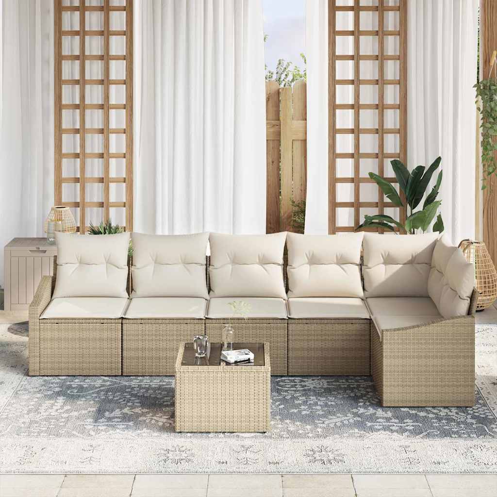 vidaXL 7-delige tuinset met kussens in bruin poly rattan