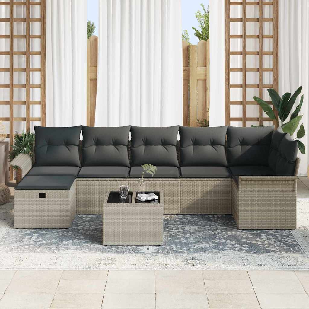 vidaXL 8-delige tuinsofa set met kussens in lichtgrijs poly rattan