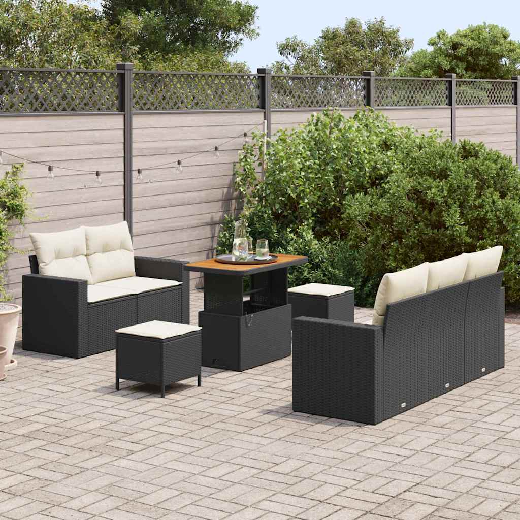vidaXL 8-delige tuinset met kussens zwart poly rattan acacia