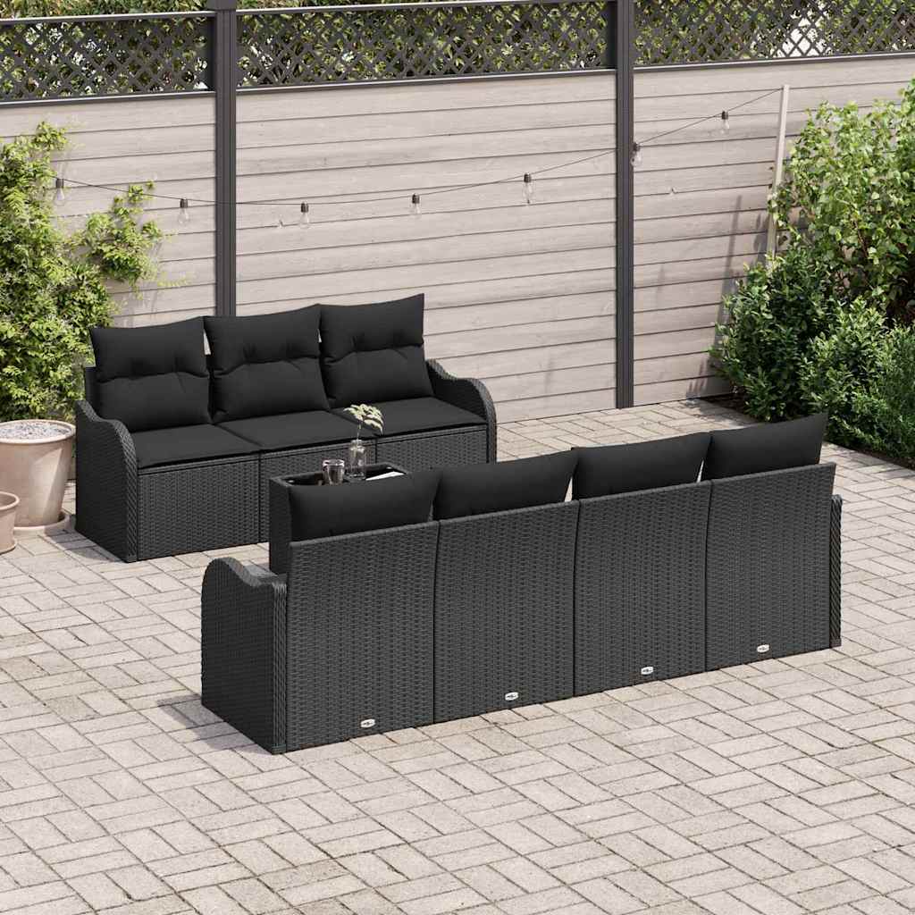 vidaXL 8-delige tuinset met kussens in zwart poly rattan