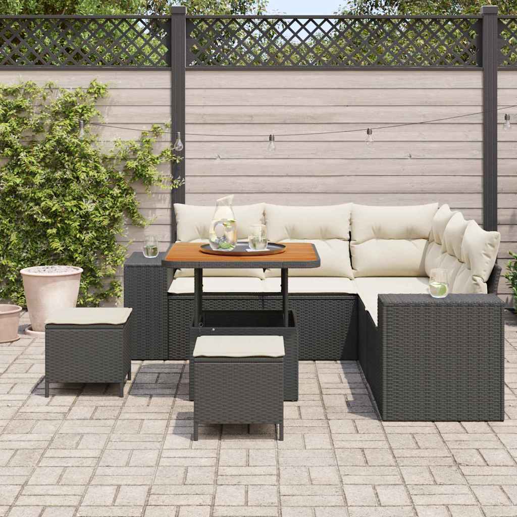 vidaXL 8-delige Tuinbankenset met kussens poly rattan acacia zwart