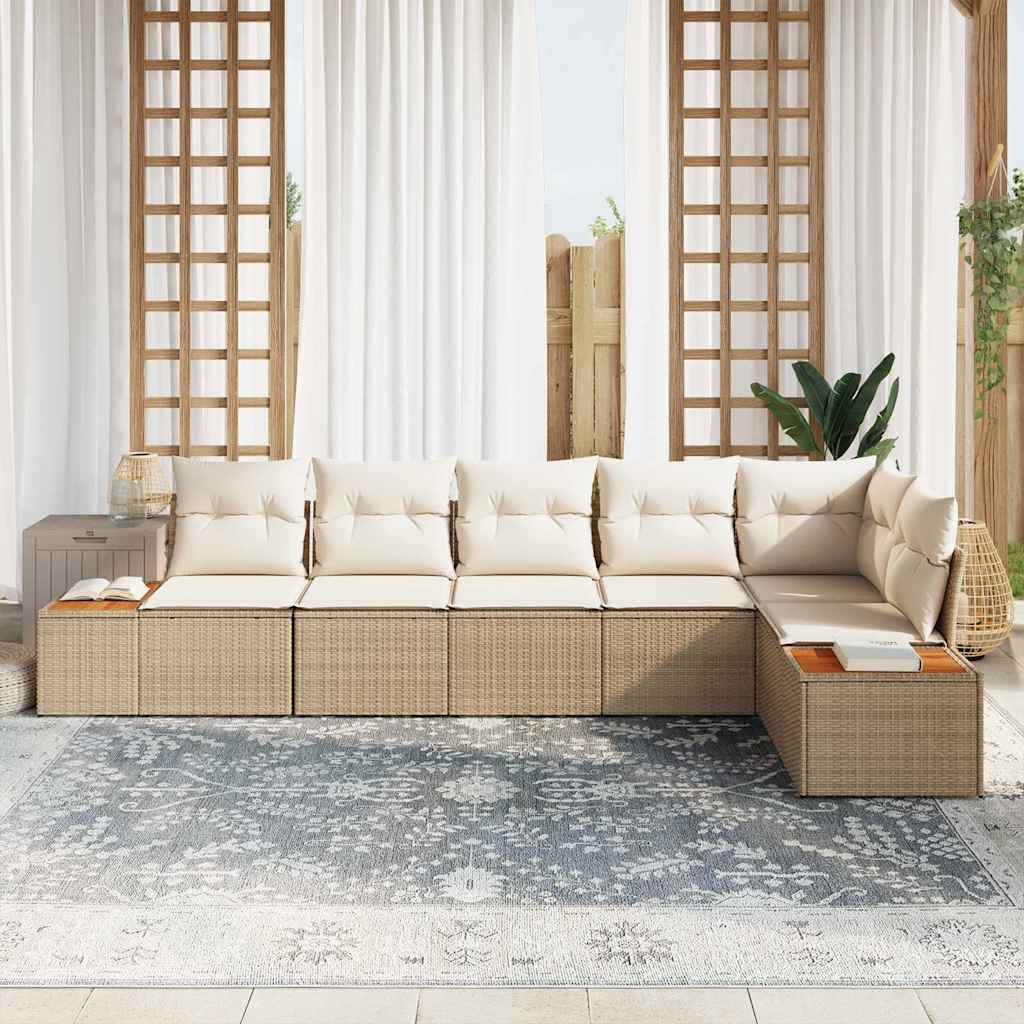 vidaXL 6-delige tuinsofa set met kussens in beige poly rattan en acacia
