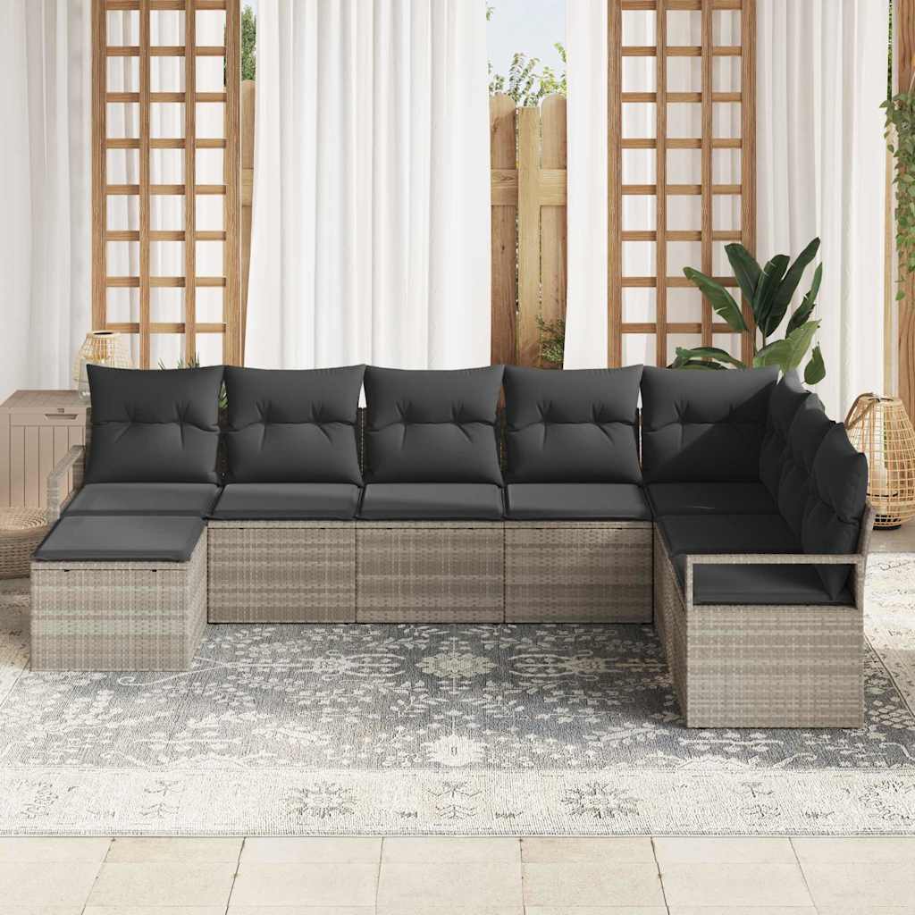 vidaXL 8-delige tuinsofa set met kussens lichtgrijs poly rattan