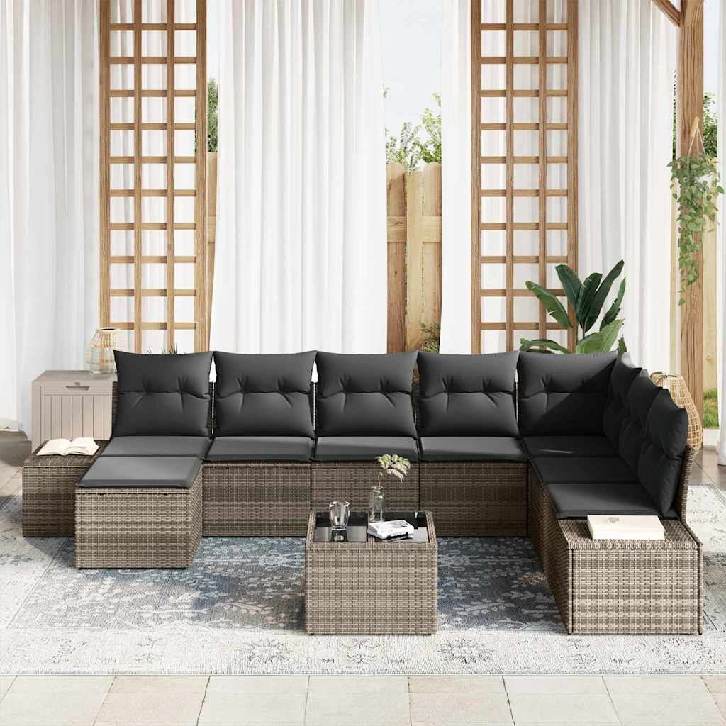 vidaXL 8-delige tuinset met kussens - zwart poly rattan