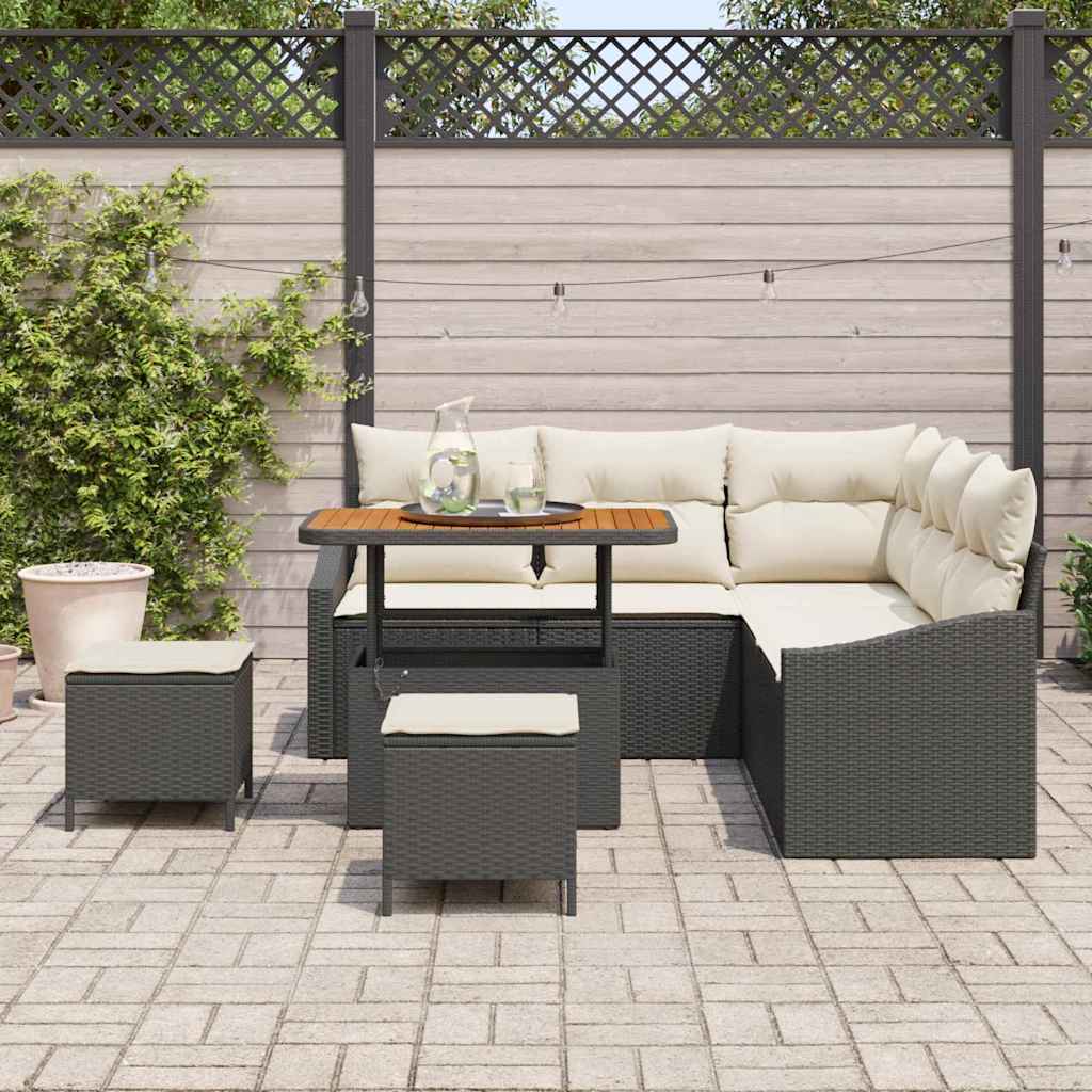 vidaXL 8-delige Tuinbankenset met kussens poly rattan acacia zwart