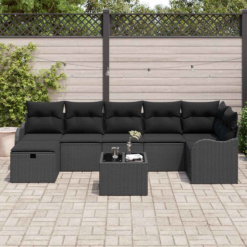 vidaXL 8-delige tuinset met kussens zwart poly rattan