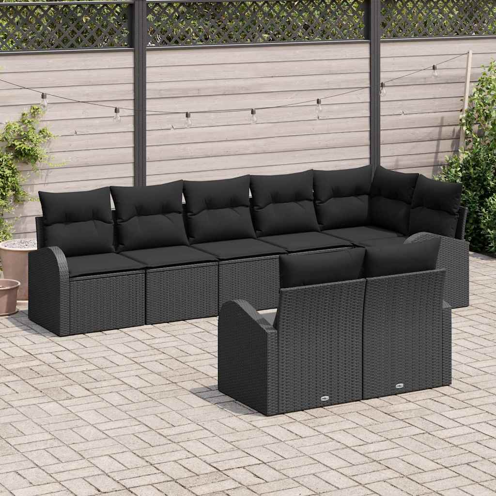 vidaXL 8-delige lounge set voor buiten met kussens, zwart poly rattan