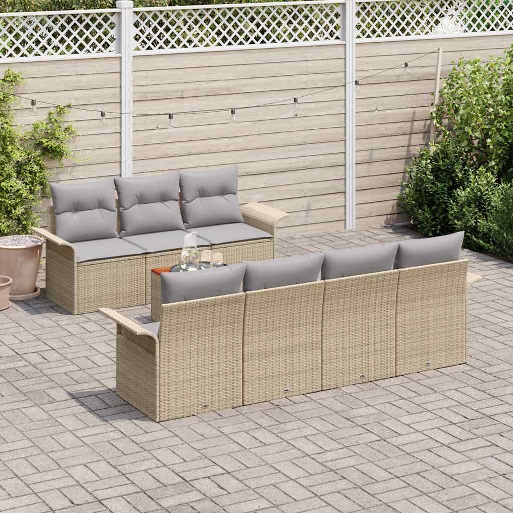 vidaXL 8-delige tuinbankset met kussens in beige, gemaakt van poly rattan en acacia.