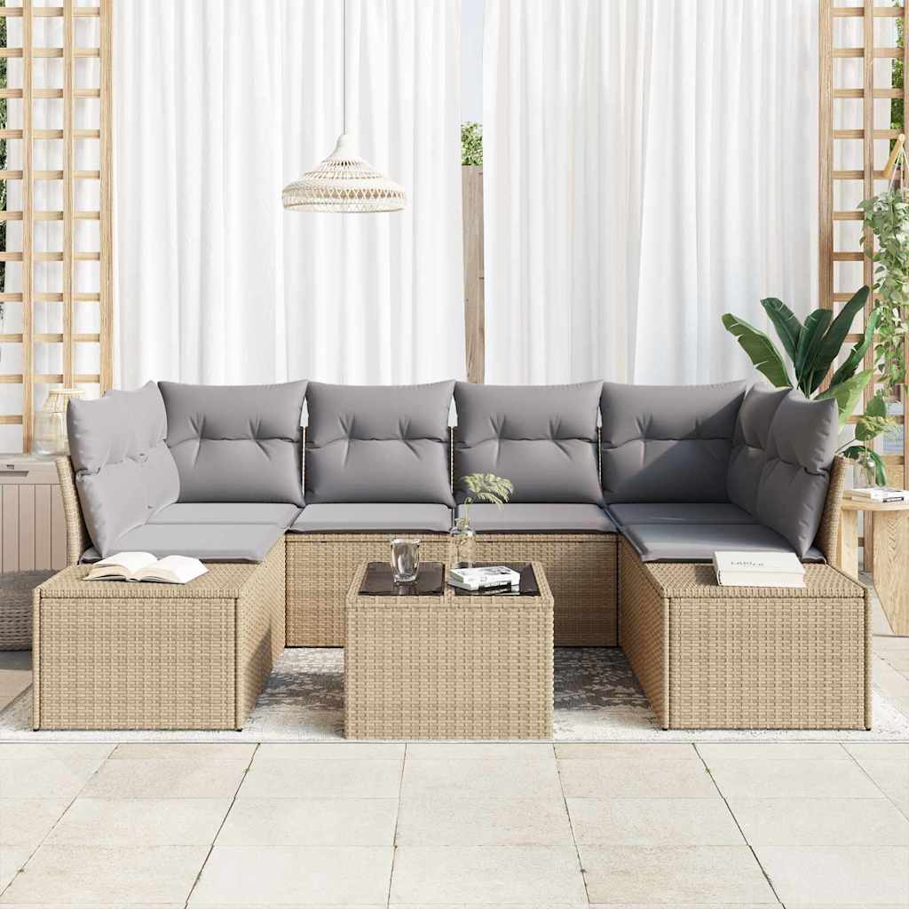 vidaXL 7-delige tuinsofa set met kussens in beige poly rattan