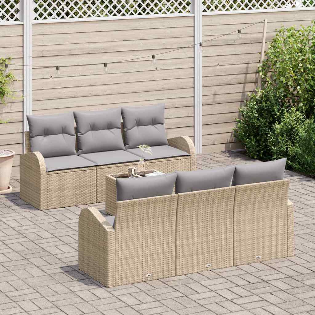 vidaXL 7-delige tuinsofa set met kussens in beige poly rattan