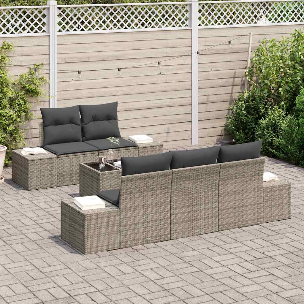 vidaXL 6-delige tuinsofa set met kussens in grijs poly rattan