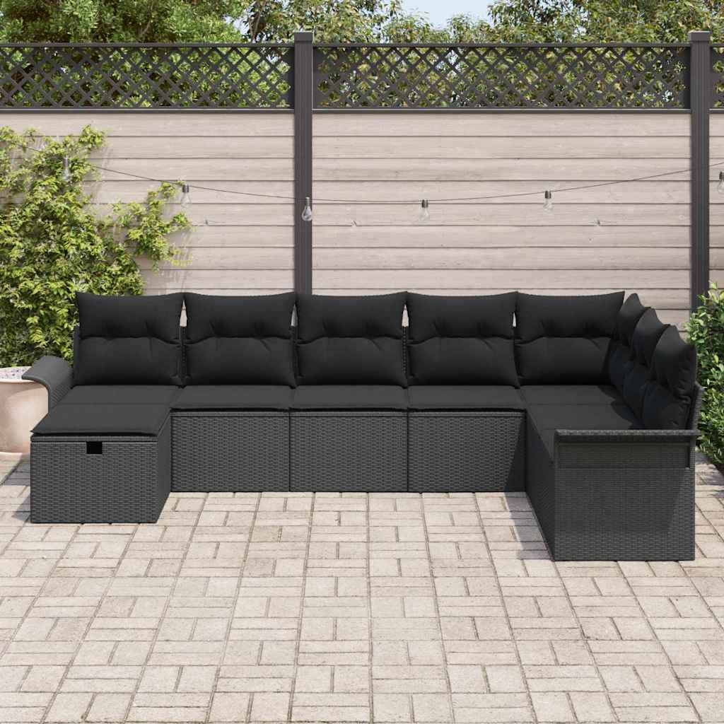 vidaXL 8-delige tuinset met kussens in zwart poly rattan