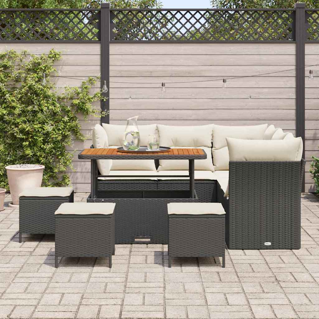vidaXL 9-delige tuinsofa set met kussens zwart poly rattan acaciahout