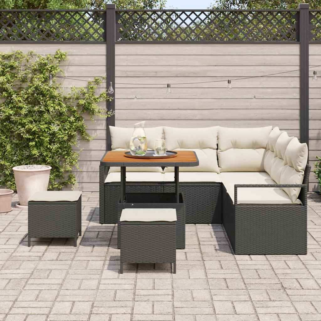 vidaXL 8-delige tuinset met kussens - Zwart poly rattan acacia