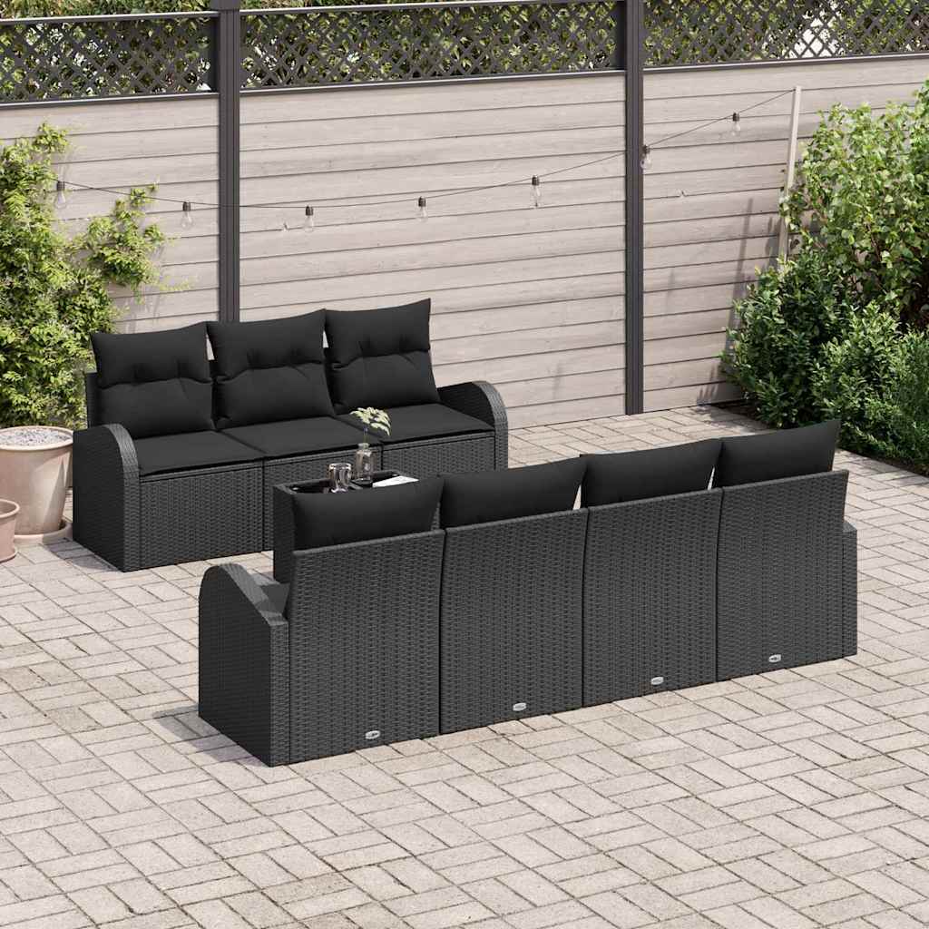 vidaXL 8-delige tuinset met kussens in het zwart, van poly riet