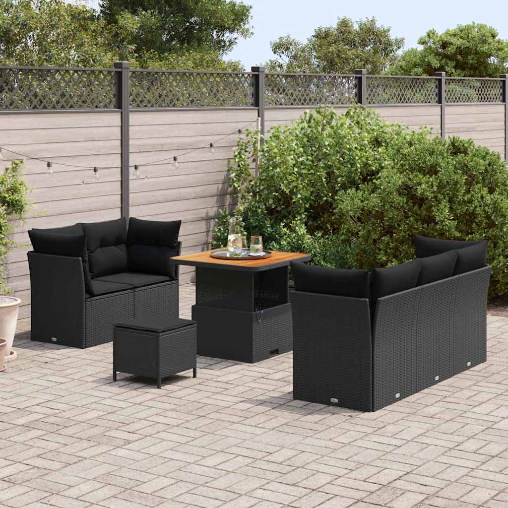 vidaXL 8-delige tuinsofa set met kussens - zwart poly rattan acacia