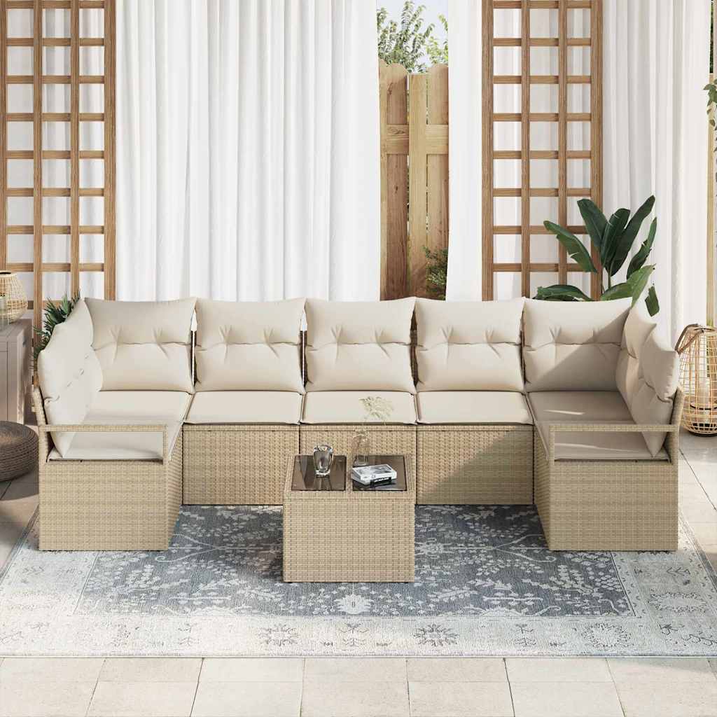 vidaXL 8-delige tuinsofa set met kussens in beige poly rattan